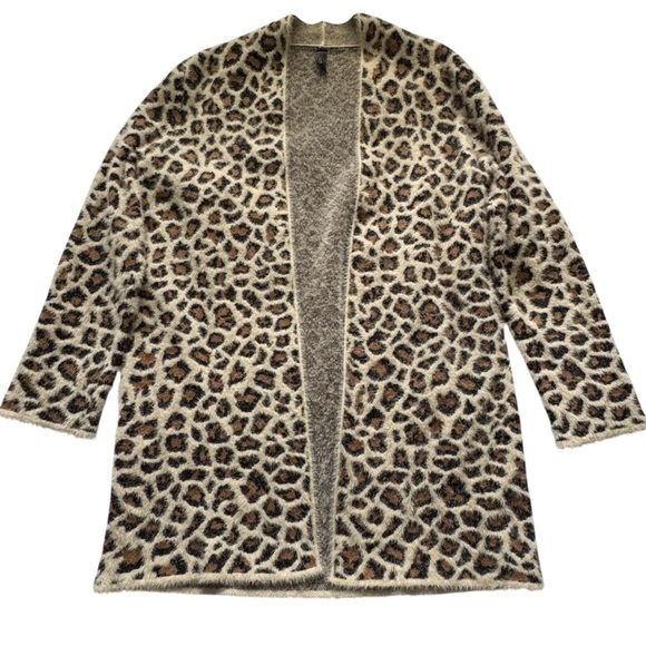 Alya Francesca's Collection Leopard Print Open Long Line Cardigan Size Small - Picture 1 of 10